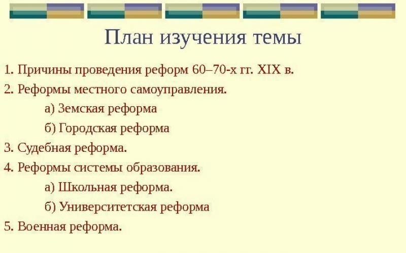 Эпоха великих реформ в России (60-е годы XIX века) Реформа в области народного образования